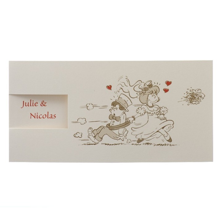 Faire-part mariage  humoristique, papier irise naturel