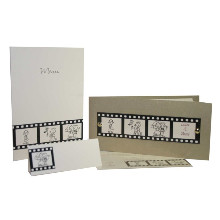 Faire-part, menu, marque place,  mariage Or irise pellicule de film 4 fenêtres