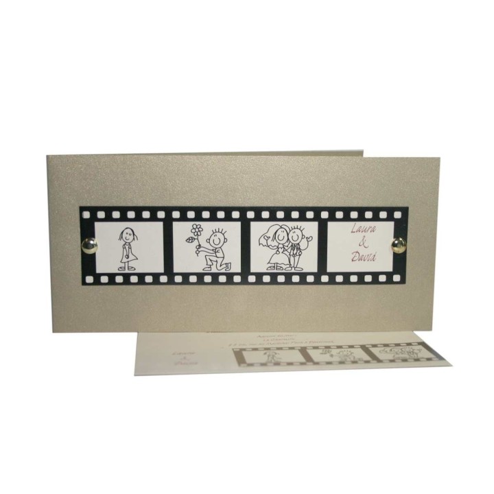 Faire-part mariage Or irise pellicule de film 4 fenêtres