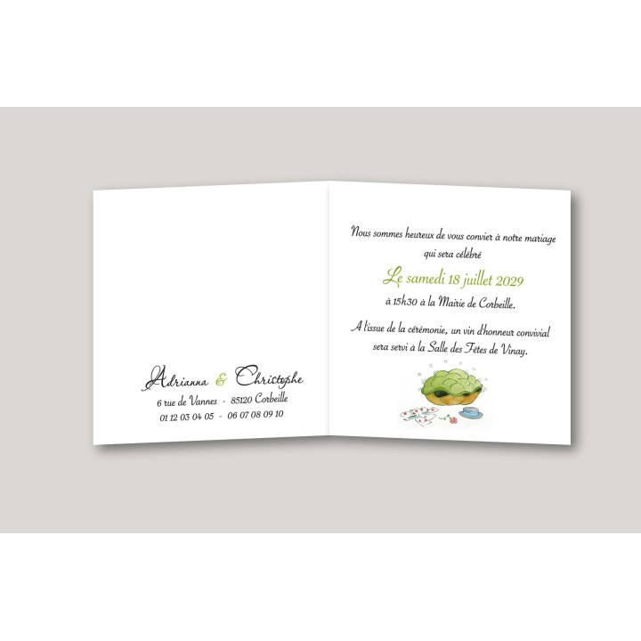 CARTE MARIAGE TORTUE AMOUREUSE