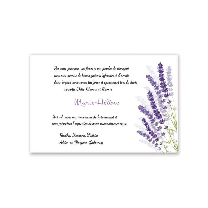 carte remerciements condoléances , Brin de lavande, imprimeur graveur des alpes.fr