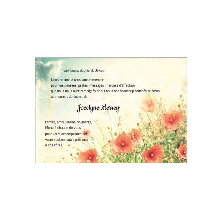 carte condoléances le Champs de coquelicots