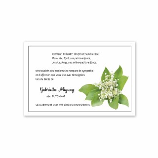 carte remerciements décès,  Bouquet de muguet personnalise