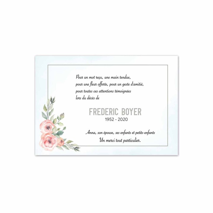 cartes remerciements décès pastels de fleurs en feuillage, imprimeur-graveur-des-alpes.fr