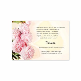 des Pivoines roses sur Carte remerciements décès, grenoble
