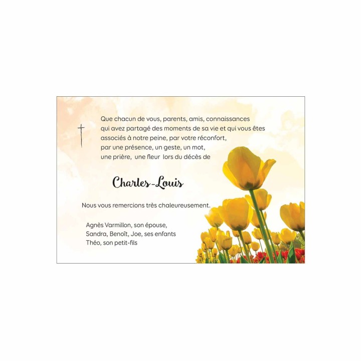 cartes condoléances paysage de tulipes jaunes