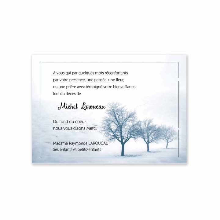 carte remerciements condoléances, paysage  3 arbres opaline
