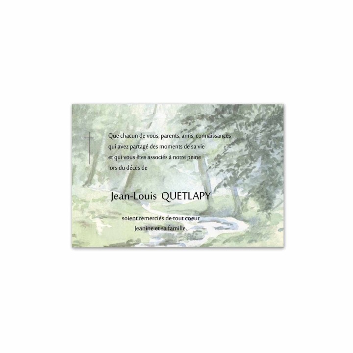 CARTE DE REMERCIEMENTS DECES sous- bois paysage de  saison automne