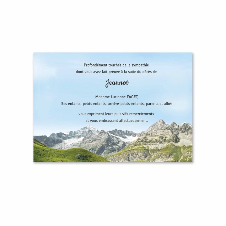 CARTE DE REMERCIEMENTS DECES Massif de la Vanoise, sublime montagne de la Vanoise,