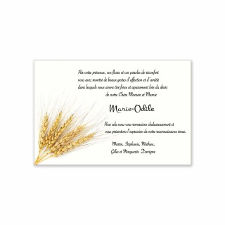 carte remerciements décès TRADITION Épis de blés dorés