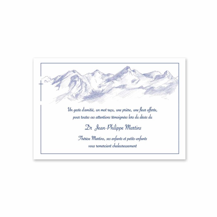 Remerciements décès,  condoléances Chaine 
Belledonne crayonnée a la main