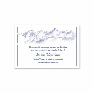 carte remerciements décès esquisse crayonnée à la  main la Montagne chaine Belledonne.