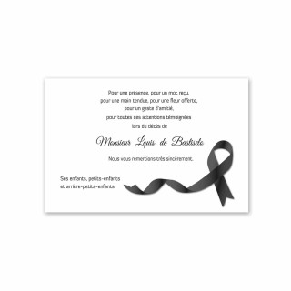 carte remerciements décès, ruban de satin noir, carte condoléances