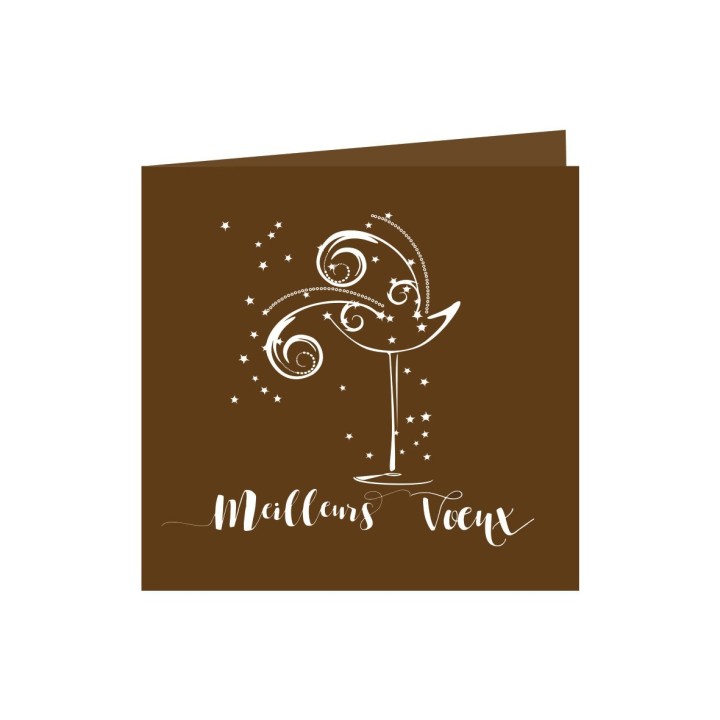 CARTE de VŒUX marron chocolat coupelle de champagne
