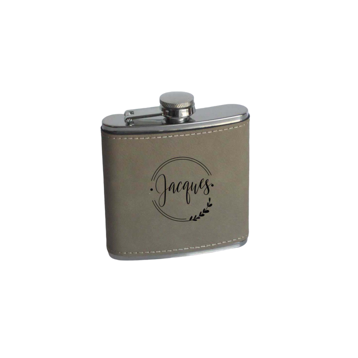 Flasque acier revêtue  simili cuir brun clair personnalisée