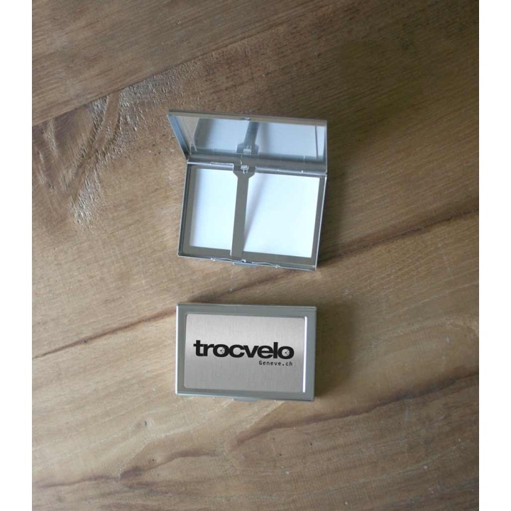 BOITIER PROTÈGE CARTE DE VISITE MÉTAL CHROME ARGENTE PERSONNALISÉE