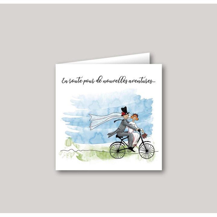 Faire part de mariage  sur le vélo en pleine nature.