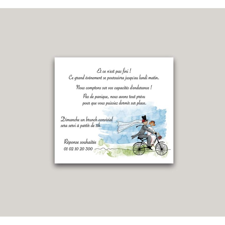 carte invitation mariage  sur le vélo en route vers de nouvelles aventures