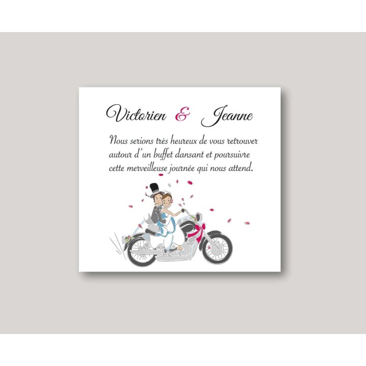 carte invitation mariage LES MOTARDS  pour le repas de noces , carte dîner CARTE amoureux en moto