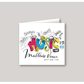 CARTE DE VOEUX LA MUSIQUE 
CARTE COLORE AUX INSTRUMENTS DE MUSICIEN