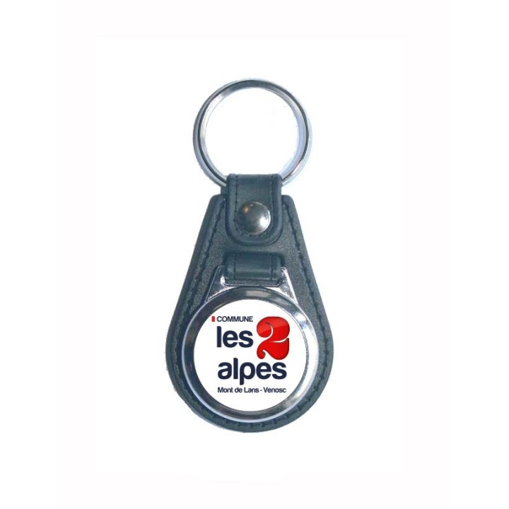 PORTE CLÉ CADEAU EN  SIMILI CUIR  MÉTAL ET LOGO LES 2 ALPES  personnalise COULEUR A grenoble