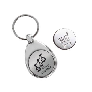 Porte-clé en métal personnalisable forme originale en ovale légèrement bombée inspiration vintage. GRENOBLE