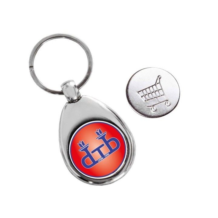 Porte-clés en métal de forme originale en ovale légèrement bombée inspiration vintage. personnalise logo