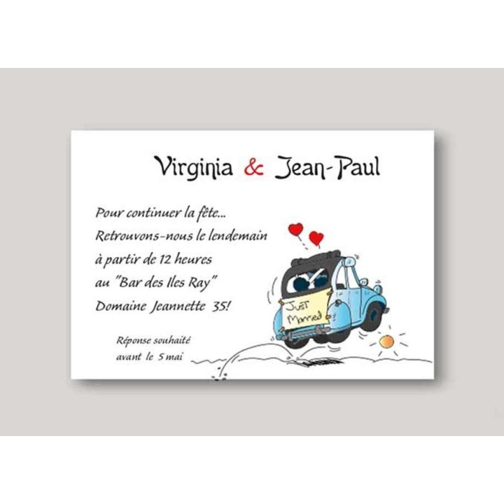carte invitation repas de noces  design la fameuse 2CV Diane de chez Citroën  voiture nostalgique