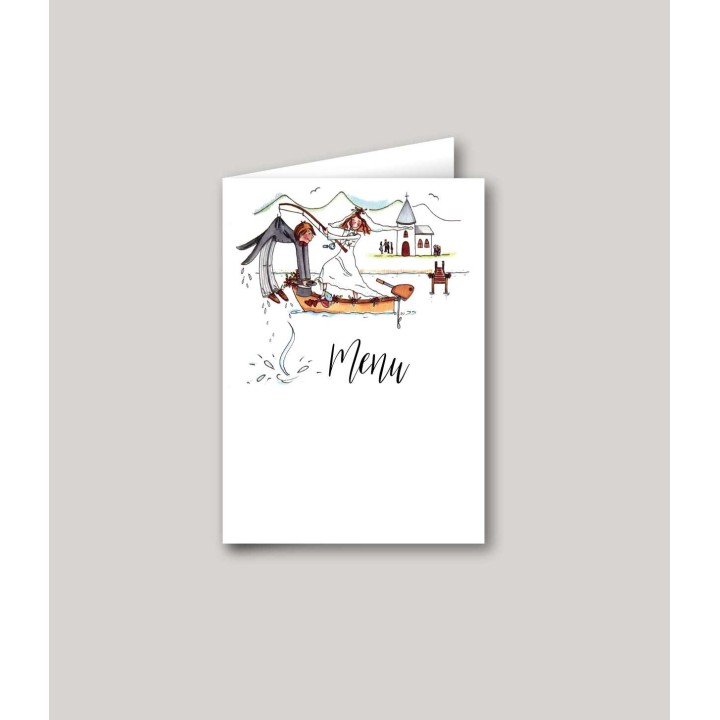 MENU MARIAGE Humour sur une barque la mariée Pioche