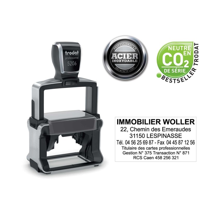 tampon encreur entreprise 5206 métal - 6 lignes de texte - Trodat France