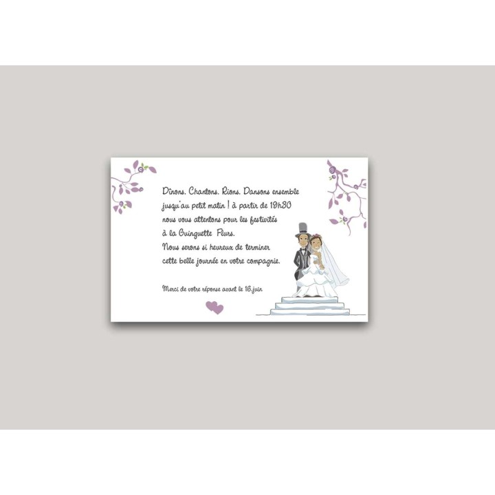 carte invitation les mariés SUR LE Perron de l’église  pour le consentement mutuel.