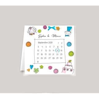 FAIRE PART MARIAGE SUBLIME GRAPHISME COLORE DES MARIES ENTOURES DE RONDS ET RONDS