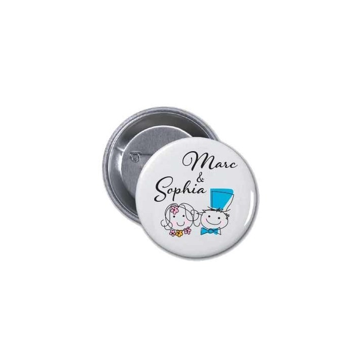 BADGE MARIAGE SUBLIME GRAPHISME COLORE DES MARIES ENTOURES DE RONDS ET RONDS