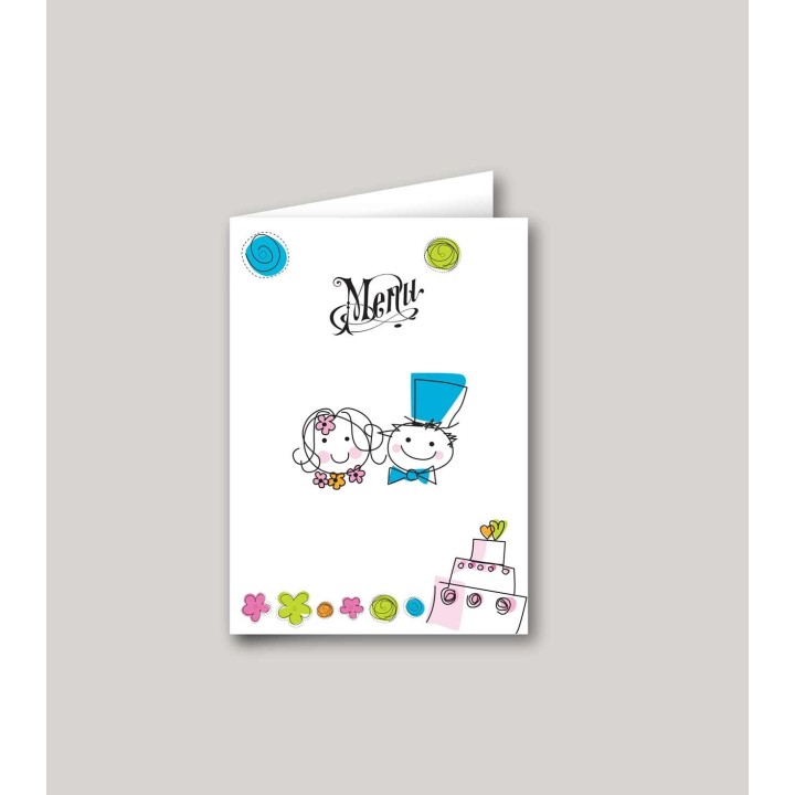 CARTE MENU MARIAGE  Personnalisée CALENDRIER
dessin des amoureux