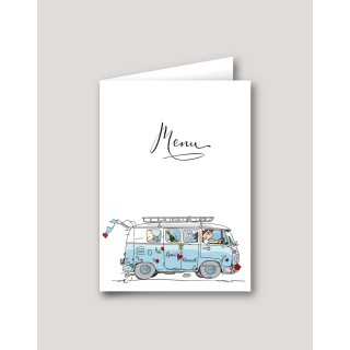 MENU MARIAGE  ILLUSTRE D’UN COMBI SPLIT BLEU VINTAGE CRÉATION 
 MADE IN GRENOBLE