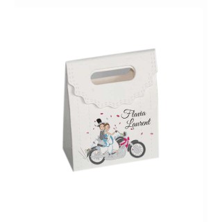 BOITE A DRAGÉE MARIAGE MOTARDS EN MOTO  RABAT SURPIQUE personnalisée