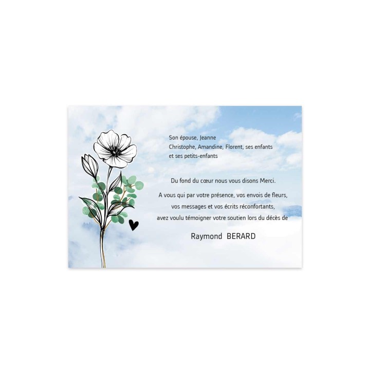 CARTE REMERCIEMENT DÉCÈS CONDOLEANCES DEUIL, 
 fleurs du jardinier grenoble