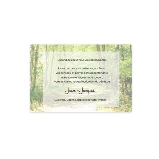 carte remerciements deces condoleances  la foret broceliande chemin a travers les arbre