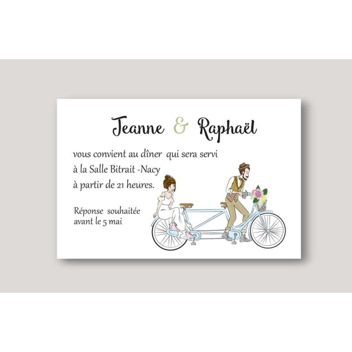 carte  invitation mariage  intemporel  TANDEN les maries EN VELO et beaux fanions  pastels