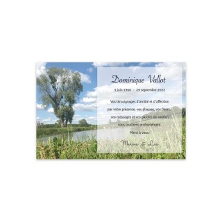 carte remerciements décès paysage ENTRE 2 LACS en France