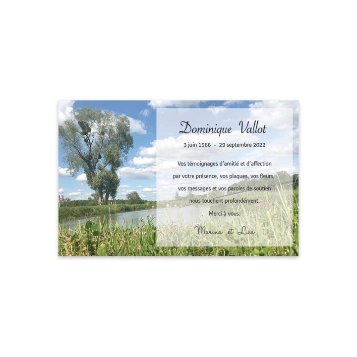 carte remerciements décès paysage ENTRE 2 LACS en France