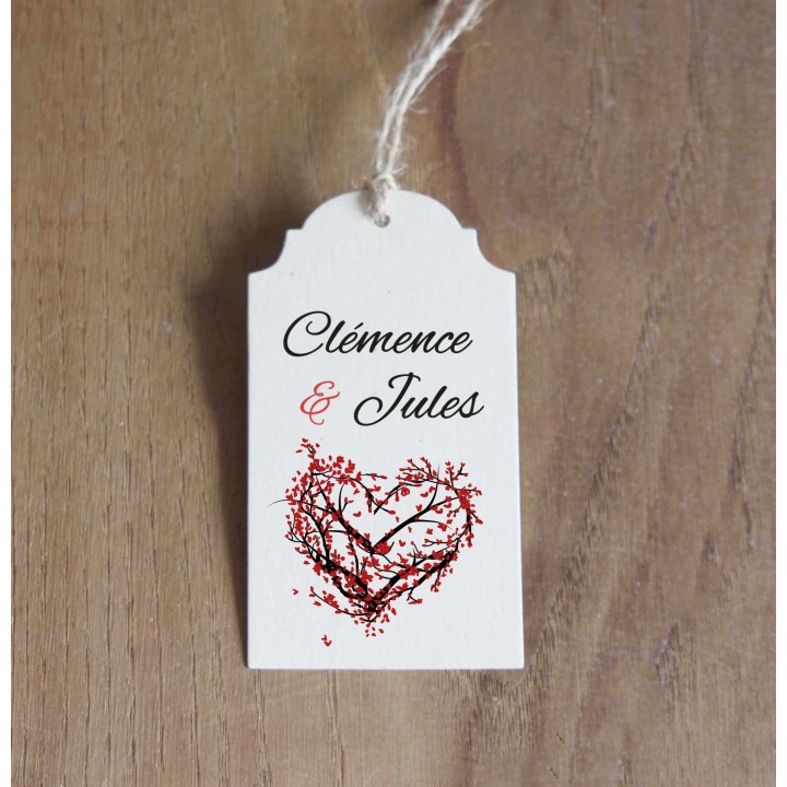 étiquette boite a dragée cœur en branche