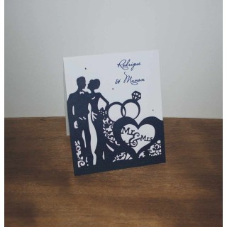 Faire-part mariage DECOUPE 3D des maries BLEU ET BLANC