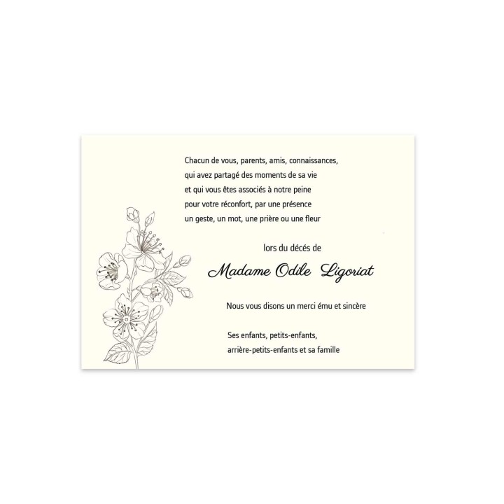 Remerciements de décès personnalise FLEURS magnolia suite au condoléances
