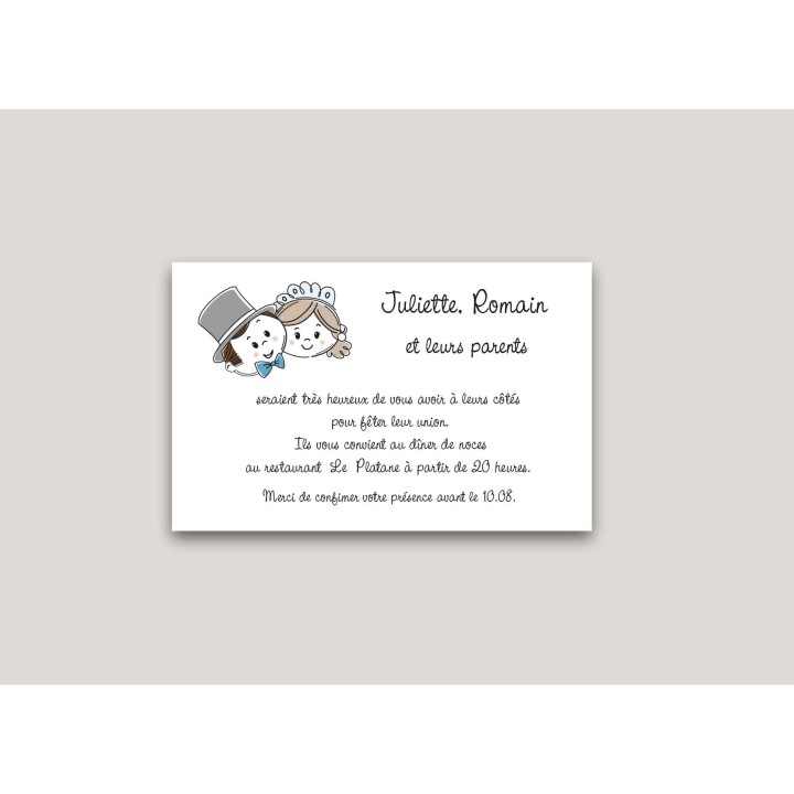 carte invitation dîner LES MARINS, en bateau sous le vent vaguent pour les noces