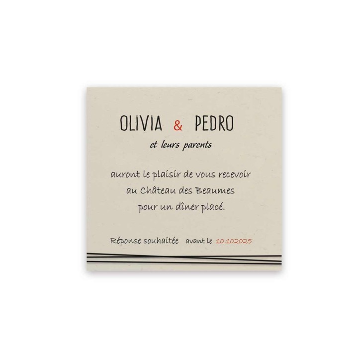 carte  diner au repas de mariage en PAPIER ECOLO recycle et  DENTELLE de CALAIS moderne et chic