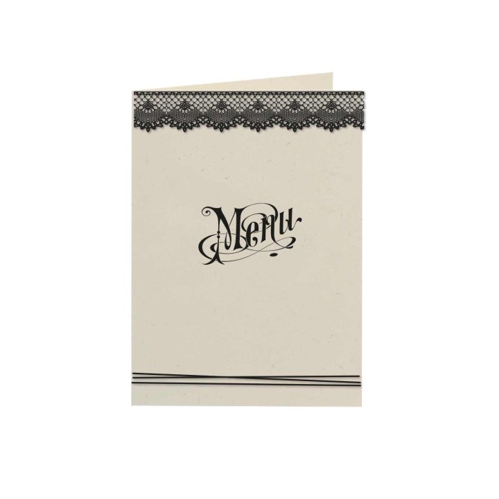 carton menu de mariage en PAPIER ECOLO recycle et  DENTELLE de CALAIS moderne et chic