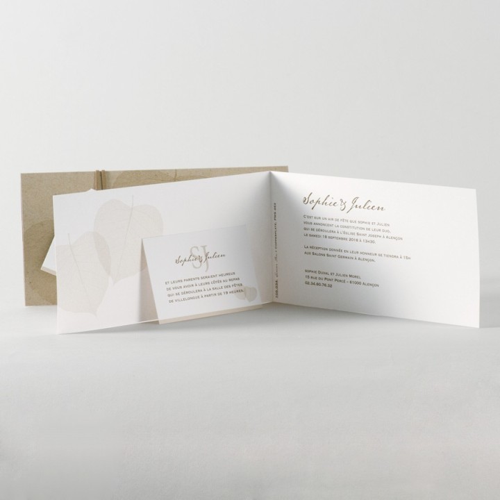 pochette de mariage PAPIER ECOLO recycle  kraft étiquette blanche FEULLETINE