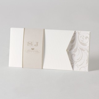 faire part mariage, pochette  invitation coulissante  bandelette  prénom  HAUT DE GAMME