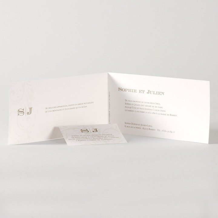 INVITATION mariage, pochette  coulissante  bandelette  prénom  HAUT DE GAMME